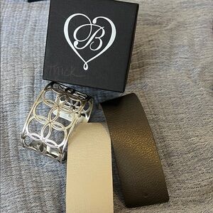 Brighton Silver Bracelet with Black, Tan, Pewter, and Cream Reversible Bands